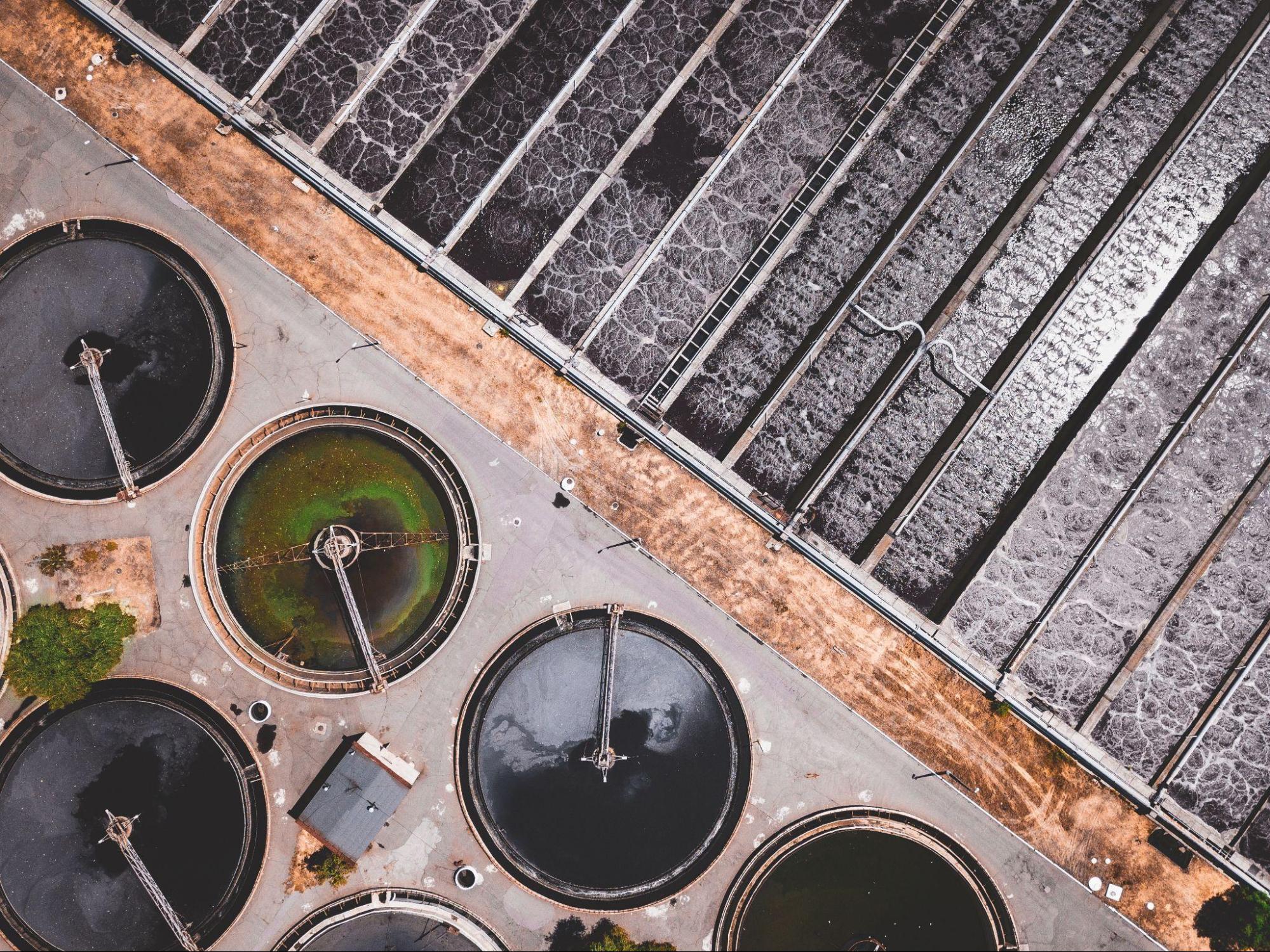  Arial view of a water treatment plant.