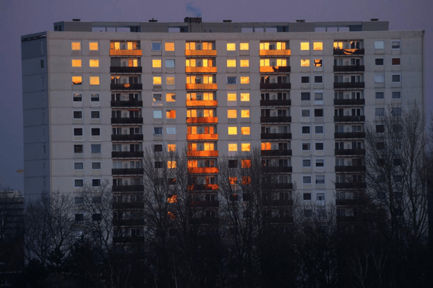 An Apartment Building at Sunset